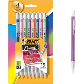 BIC Xtra-Sparkle Number 2 Mechanical Pencils With Erasers (MPLP241-BLK), Medium Point (0.7mm), 24-Count Pack, Cute Mechanical Pencils For Girls, Boys and Adults (Barrel Colors May Vary)