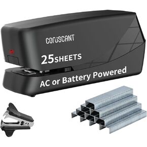 Coruscant Electric Stapler, Automatic Stapler, Heavy Duty，25 Sheet, Store 210 Staples，Includes 2000 Staples and 1 Staple Remover. Electric Stapler Desktop AC or Battery Powered for Home/Office Use
