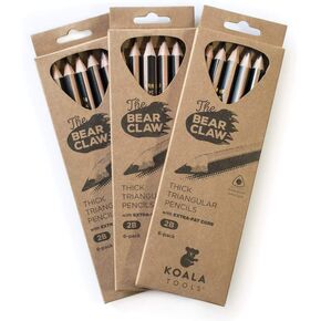 KOALA TOOLS | Bear Claw Pencils 1-Pack (6 Pencils) - Fat, Thick, Triangular Grip, Extra-Dark 6B Graphite Core with Eraser - Suitable for Kids, Art, Drawing, Drafting, Sketching & Shading
