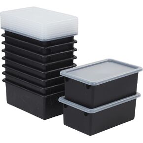 ECR4Kids Cubby Storage Bin with Lid, Colorful Plastic Organizer Container with Non-Snap Lid, Stacking Storage Trays for Classroom, Home and Office, 10-Piece - Assorted