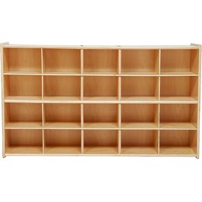 Contender Cubby Storage Shelf with 20 Cubby Translucent Trays, Kids Toy Storage, Stationary Organizer, Hard Wood Cabinets for Classrooms, Offices & Homes