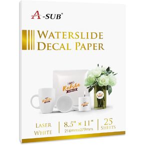 A-SUB Waterslide Decal Paper for Laser Printers 25 Sheets White Water Slide Transfer Paper 8.5x11 Inch for DIY Tumbler, Mug, Glass Decals in Saudi Arabia