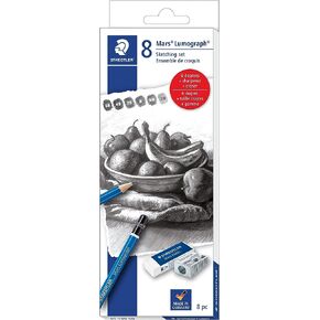 مجموعة أقلام رصاص للفنانين من STAEDTLER Mars Lumograph Graphite، 12 درجة (8B، 7B، 6B، 5B، 4B، 3B، 2B، B، HB، F، H، 2H)، ممحاة بلاستيكية مارس، 61 100 P