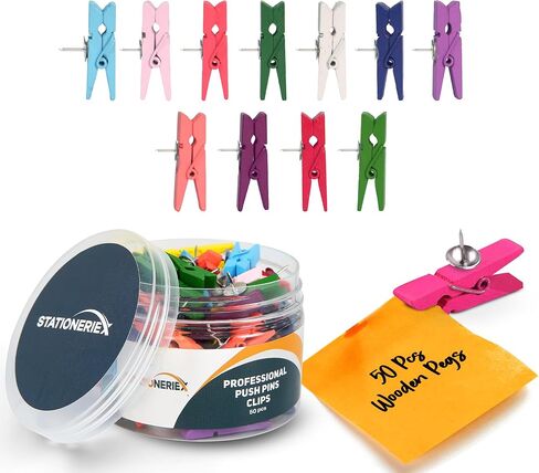 50Pcs Push Pins with Multicolor Clip for Classroom Decor - Pushpin Clips with Sturdy Pins for Bulletin Board and Cork Boards, Decorative Thumb Tacks for Home, Office and Classrooms in Kuwait