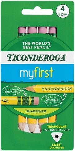 Ticonderoga My First Short Triangular Wood-Cased Pencils, 2 HB Soft, With Erasers, Yellow, 4 Count in Saudi Arabia