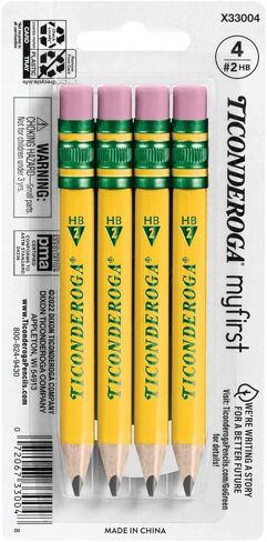 Ticonderoga My First Short Triangular Wood-Cased Pencils, 2 HB Soft, With Erasers, Yellow, 4 Count in Saudi Arabia