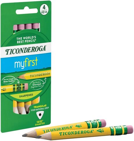 Ticonderoga My First Short Triangular Wood-Cased Pencils, 2 HB Soft, With Erasers, Yellow, 4 Count in Saudi Arabia