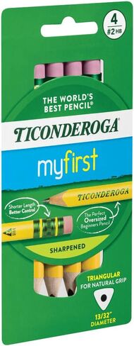 Ticonderoga My First Short Triangular Wood-Cased Pencils, 2 HB Soft, With Erasers, Yellow, 4 Count in Saudi Arabia