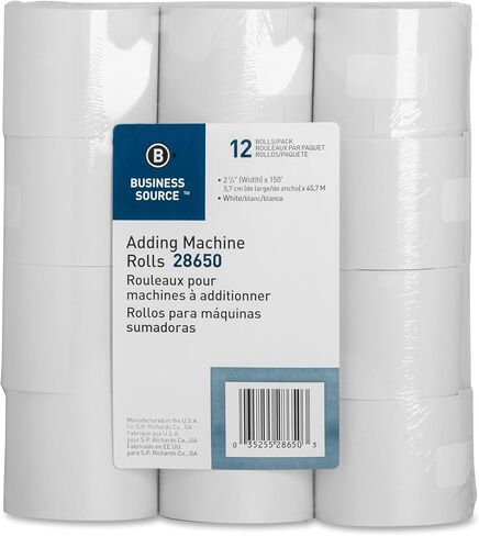Business Source Receipt Paper 2.25 Inch x 150 Pack of 12 Rolls - White (28650) in Kuwait