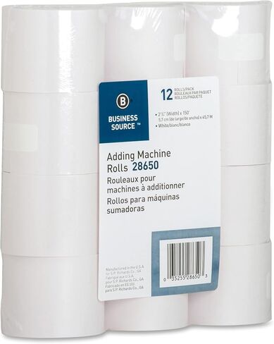Business Source Receipt Paper 2.25 Inch x 150 Pack of 12 Rolls - White (28650) in Kuwait