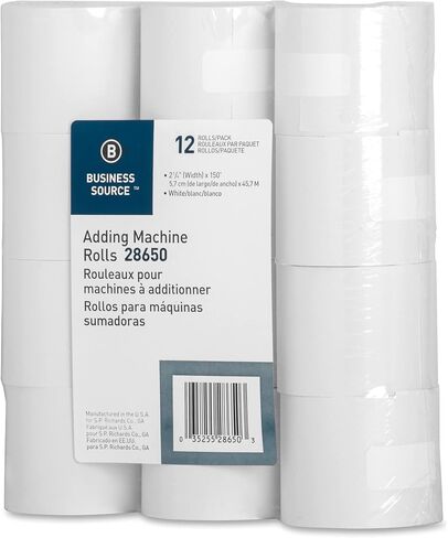 Business Source Receipt Paper 2.25 Inch x 150 Pack of 12 Rolls - White (28650) in Kuwait