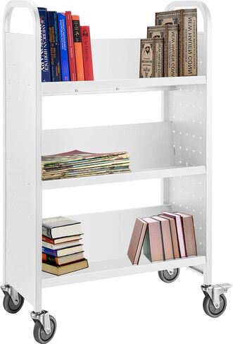 VEVOR Book Cart, 200lbs Library Cart, 30x14x49 Inch Rolling Book Cart, Single Sided V-Shaped Sloped Shelves with 4 Inch Lockable Wheels, for Home Shelves Office and School Book Truck in White in Saudi Arabia