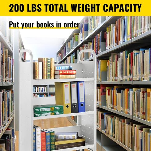 VEVOR Book Cart, 200lbs Library Cart, 30x14x49 Inch Rolling Book Cart, Single Sided V-Shaped Sloped Shelves with 4 Inch Lockable Wheels, for Home Shelves Office and School Book Truck in White in Saudi Arabia
