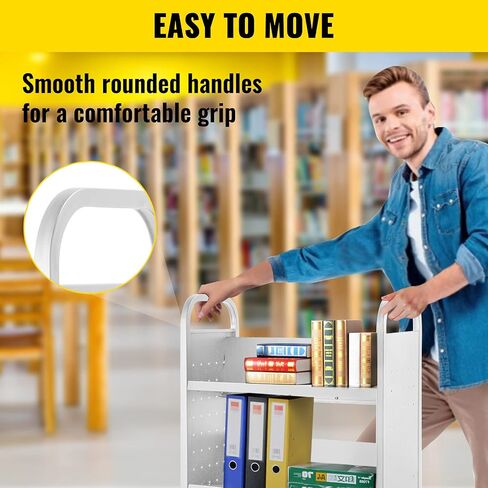 VEVOR Book Cart, 200lbs Library Cart, 30x14x49 Inch Rolling Book Cart, Single Sided V-Shaped Sloped Shelves with 4 Inch Lockable Wheels, for Home Shelves Office and School Book Truck in White in Saudi Arabia