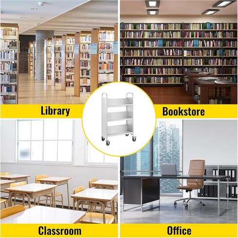 VEVOR Book Cart, 200lbs Library Cart, 30x14x49 Inch Rolling Book Cart, Single Sided V-Shaped Sloped Shelves with 4 Inch Lockable Wheels, for Home Shelves Office and School Book Truck in White in Saudi Arabia