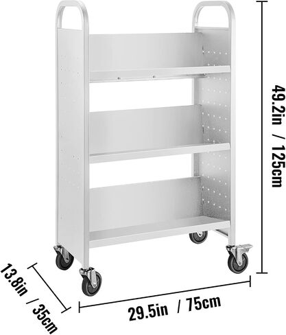 VEVOR Book Cart, 200lbs Library Cart, 30x14x49 Inch Rolling Book Cart, Single Sided V-Shaped Sloped Shelves with 4 Inch Lockable Wheels, for Home Shelves Office and School Book Truck in White in Saudi Arabia