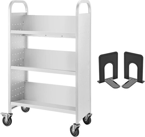 VEVOR Book Cart, 200lbs Library Cart, 30x14x49 Inch Rolling Book Cart, Single Sided V-Shaped Sloped Shelves with 4 Inch Lockable Wheels, for Home Shelves Office and School Book Truck in White in Saudi Arabia