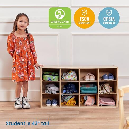 ECR4Kids Streamline 12 Cubby Tray Storage Cabinet, 3x4, Classroom Furniture, Natural in Saudi Arabia