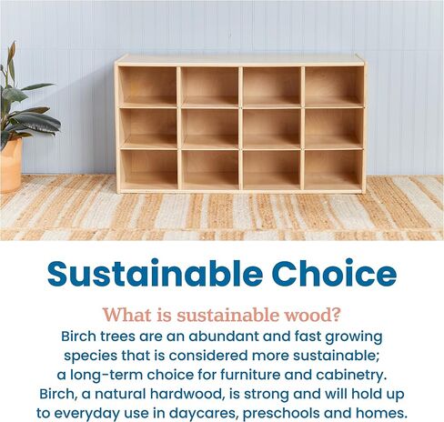 ECR4Kids Streamline 12 Cubby Tray Storage Cabinet, 3x4, Classroom Furniture, Natural in Saudi Arabia