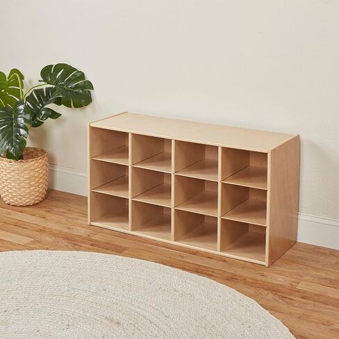 ECR4Kids Streamline 12 Cubby Tray Storage Cabinet, 3x4, Classroom Furniture, Natural in Saudi Arabia