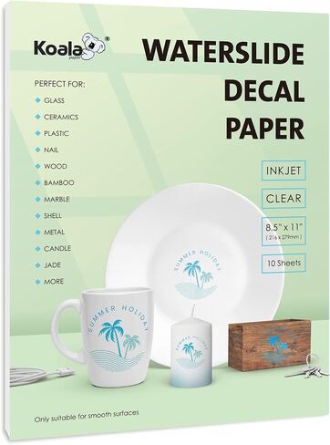 Koala Waterslide Decal Paper INKJET CLEAR, 10 Sheets 8.5x11 Inch Water Slide Transfer Paper Transparent Printable Waterslide Paper for DIY Tumbler, Mug, Nails in Saudi Arabia