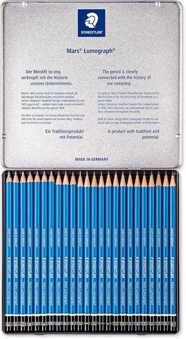 مجموعة أقلام رصاص للفنانين من STAEDTLER Mars Lumograph Graphite، 12 درجة (8B، 7B، 6B، 5B، 4B، 3B، 2B، B، HB، F، H، 2H)، ممحاة بلاستيكية مارس، 61 100 P in Kuwait