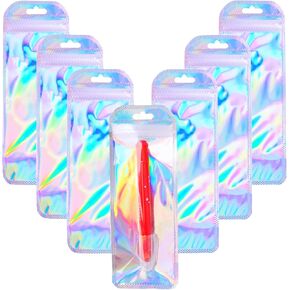 100 Pack Packaging for Lip Gloss Small Business Holographic Packaging Bags-2.16x5.9inch Pink Resealable Small Ziplock Pouches Lipstick Jewelry Lipgloss