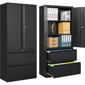 Lateral File Cabinet with Lock, Metal Storage Cabinet with Drawers, 52" Filing Cabinets for Home Office, Lockable Steel File Cabinet for Letter/Legal/A4 Size, Assembly Required, Black