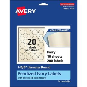ملصقات مستديرة عاجية لؤلؤية من Avery مع تقنية التغذية المؤكدة، طباعة على الحافة، قطر 1-5/8 بوصة، 200 ملصق عاجي لؤلؤي، ملصقات قابلة للطباعة بالليزر/نفث الحبر in Saudi Arabia