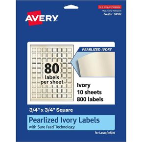 Avery Pearlized Ivory Square Labels with Sure Feed Technology, Print-to-The-Edge, 3/4" x 3/4", 800 Pearlized Ivory Labels, Laser/Inkjet Printable Labels in Kuwait