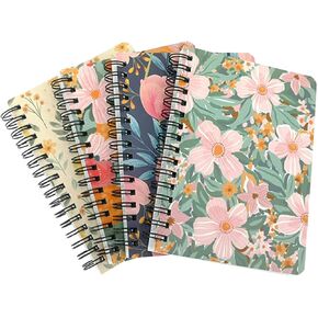 ALIMITOPIA 4 Pack A6 Spiral Notebook Journal,Wirebound Ruled Sketch Book NotePad Diary Memo Planner,A6 Size(5.7X4.1) & 80 sheets (Floral-D)