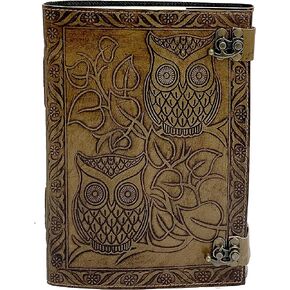 Owl Journal, Leather Owl Emboss Journal, Leather Journal for Men, Leather Journal for Women, 240 Pages Handmade Paper Journal, Leather Notebook, Leather Sketchbook (Vintage Brown, 7 x 5 Inch)