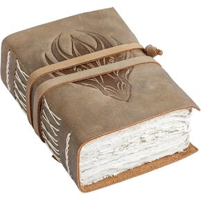 Wolf Leather Journal for Men & Women - Blank Wolf Journal Set with Pen Holder Keychain Pocket Journal & Bookmark - White Deckle Edge 400 Paper 200GSM Wolf Notebook Diary Gift for any Occasion in Saudi Arabia
