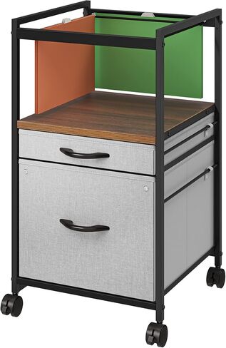 YITAHOME 2 Drawer Mobile File Cabinet, Vertical Fabric File Cabinet with Open Storage Shelf, Rolling Printer Stand for Home Office, Fits A4/Letter Size (Grey) in Saudi Arabia