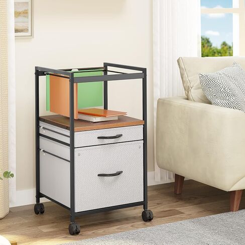 YITAHOME 2 Drawer Mobile File Cabinet, Vertical Fabric File Cabinet with Open Storage Shelf, Rolling Printer Stand for Home Office, Fits A4/Letter Size (Grey) in Saudi Arabia