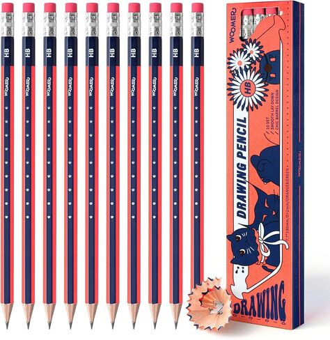 Woomer HB Pencils Set of 10 Pre-sharpened Break Resistant Pencil with Eraser, Sketching Pencil Set Professional Pencils for Artist, School, Office, Beginners & Artists in Kuwait