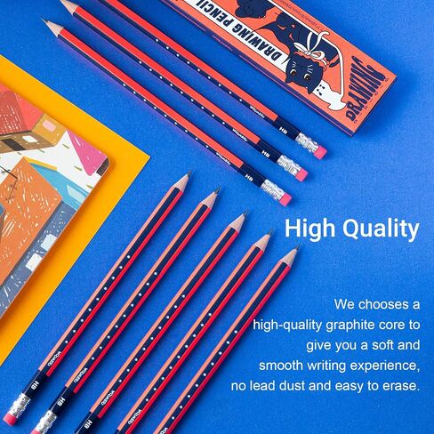 Woomer HB Pencils Set of 10 Pre-sharpened Break Resistant Pencil with Eraser, Sketching Pencil Set Professional Pencils for Artist, School, Office, Beginners & Artists in Kuwait