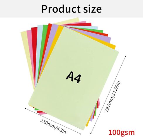 WYKOO 200 Sheets Colored Card Stock Printer Paper, 100gsm Colored Paper, Colored A4 Copy Paper, Lightweight Art Colored Paper for Kids Adults School Drawing in Kuwait
