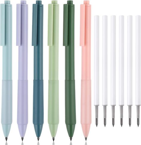 Yolev 6PCS Inkless Magic Pencil, Morandi Color Retractable Infinity Pencil for Writing Drawing with Extra 6 Lead Refills, Reusable Everlasting PencilHome Office School Supplies in Saudi Arabia