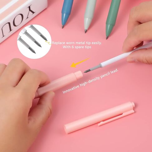 Yolev 6PCS Inkless Magic Pencil, Morandi Color Retractable Infinity Pencil for Writing Drawing with Extra 6 Lead Refills, Reusable Everlasting PencilHome Office School Supplies in Saudi Arabia