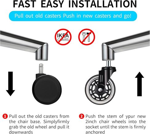 عجلات كرسي مكتب بوبولوف، عجلات بديلة لكراسي المكتب، عجلات كرسي ملائمة عالميًا بنسبة 98%، عجلات للسجاد والخشب الصلب والبلاط (3 بوصة، مجموعة من 5) in Kuwait