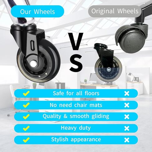 عجلات كرسي مكتب بوبولوف، عجلات بديلة لكراسي المكتب، عجلات كرسي ملائمة عالميًا بنسبة 98%، عجلات للسجاد والخشب الصلب والبلاط (3 بوصة، مجموعة من 5) in Kuwait