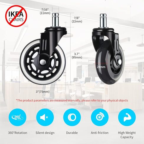 عجلات كرسي مكتب بوبولوف، عجلات بديلة لكراسي المكتب، عجلات كرسي ملائمة عالميًا بنسبة 98%، عجلات للسجاد والخشب الصلب والبلاط (3 بوصة، مجموعة من 5) in Kuwait