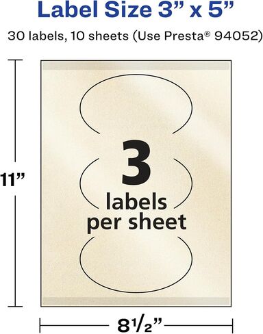 Avery Pearlized Ivory Oval Labels with Sure Feed Technology, Print-to-The-Edge, 3" x 5", 30 Pearlized Ivory Labels, Laser/Inkjet Printable Labels in Saudi Arabia