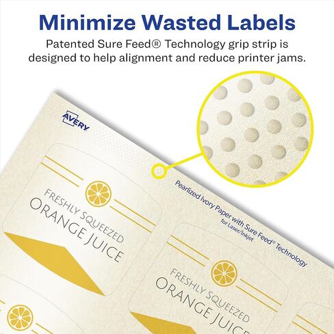 ملصقات مربعة مقوسة عاجية لؤلؤية من Avery مزودة بتقنية التغذية المؤكدة، طباعة على الحافة، 2 بوصة × 2-3/16 بوصة، 120 ملصقًا عاجيًا لؤلؤيًا، ملصقات قابلة للطباعة بالليزر/نفث الحبر in Kuwait