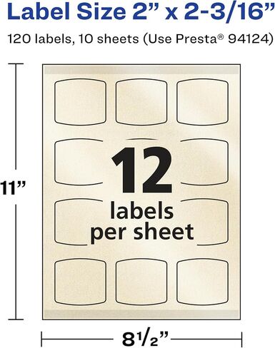 ملصقات مربعة مقوسة عاجية لؤلؤية من Avery مزودة بتقنية التغذية المؤكدة، طباعة على الحافة، 2 بوصة × 2-3/16 بوصة، 120 ملصقًا عاجيًا لؤلؤيًا، ملصقات قابلة للطباعة بالليزر/نفث الحبر in Kuwait
