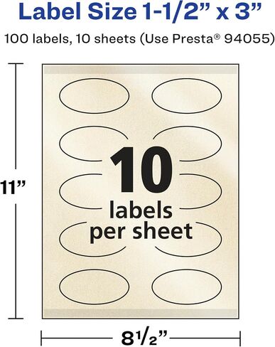 Avery Pearlized Ivory Oval Labels with Sure Feed Technology, Print-to-The-Edge, 1.5" x 3", 100 Pearlized Ivory Labels, Laser/Inkjet Printable Labels in Saudi Arabia