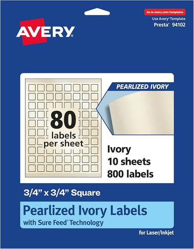 Avery Pearlized Ivory Square Labels with Sure Feed Technology, Print-to-The-Edge, 3/4" x 3/4", 800 Pearlized Ivory Labels, Laser/Inkjet Printable Labels in Kuwait
