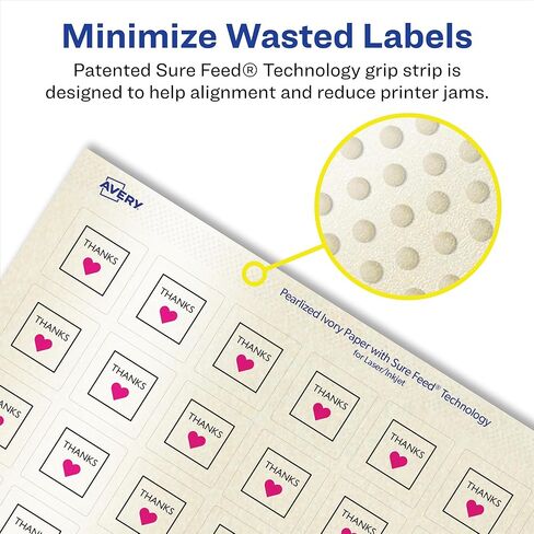 Avery Pearlized Ivory Square Labels with Sure Feed Technology, Print-to-The-Edge, 3/4" x 3/4", 800 Pearlized Ivory Labels, Laser/Inkjet Printable Labels in Kuwait