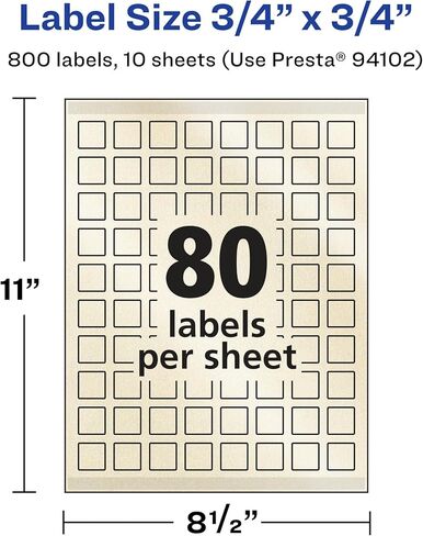 Avery Pearlized Ivory Square Labels with Sure Feed Technology, Print-to-The-Edge, 3/4" x 3/4", 800 Pearlized Ivory Labels, Laser/Inkjet Printable Labels in Kuwait